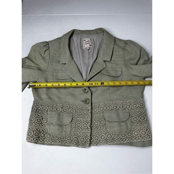Nanette Lepore Bohemian Cotton Blend Lined Short Blazer Bize 12 Embroidered Trim - Picture 7 of 13